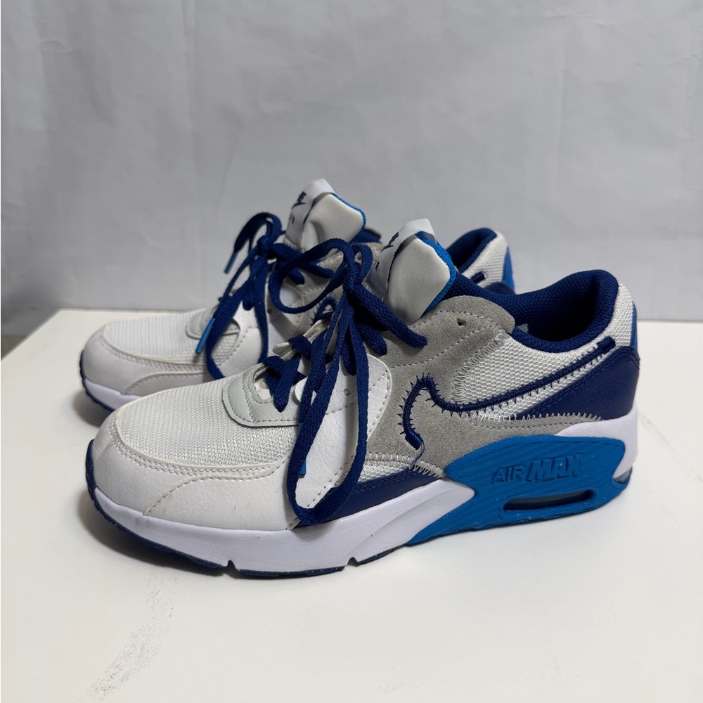 White and Blue Nike Air Max Sneakers Size 4Y